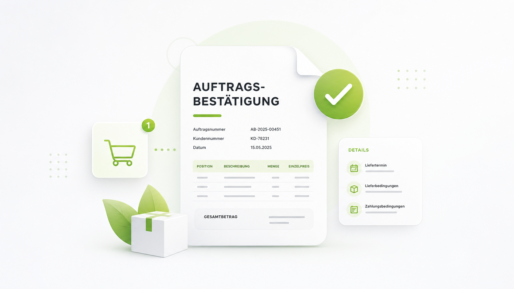 Illustration einer automatisch geprüften Auftragsbestätigung