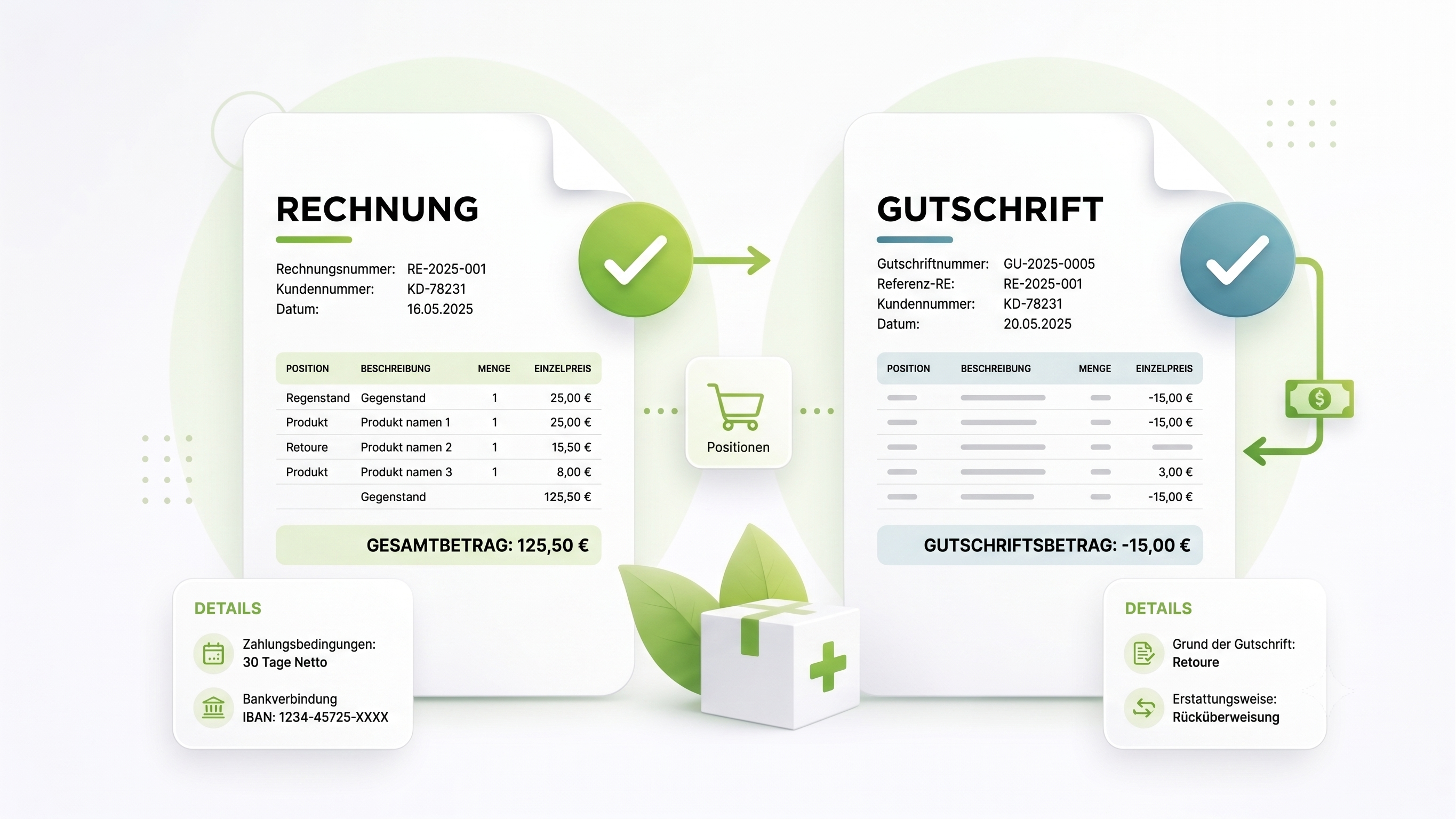 Illustration einer automatisch geprüften Rechnung und Gutschrift